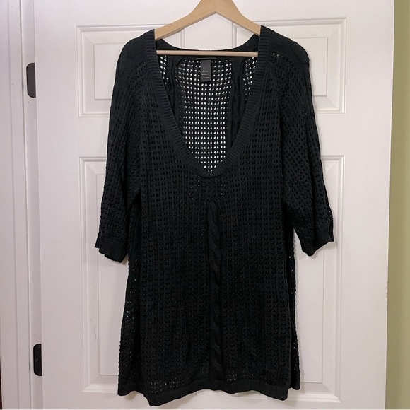 Black Mesh Short Sleeve Top | 22/24 Waffle Mesh Low Cut | Goth Alternative - Picture 1 of 6